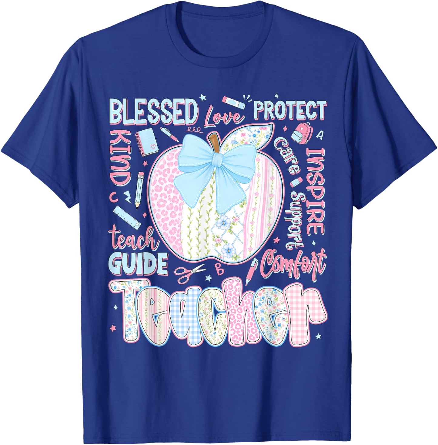 Back to School Teacher Teach Love Inspire Coquette Bow Girls T-Shirt - T-Shirt | Royal