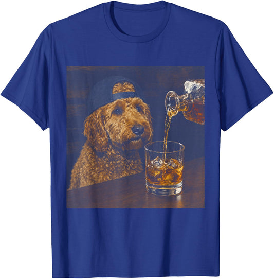 Vintage Goldendoodle Drinking Whiskey Funny Dog Lover T-Shirt - T-Shirt | Royal