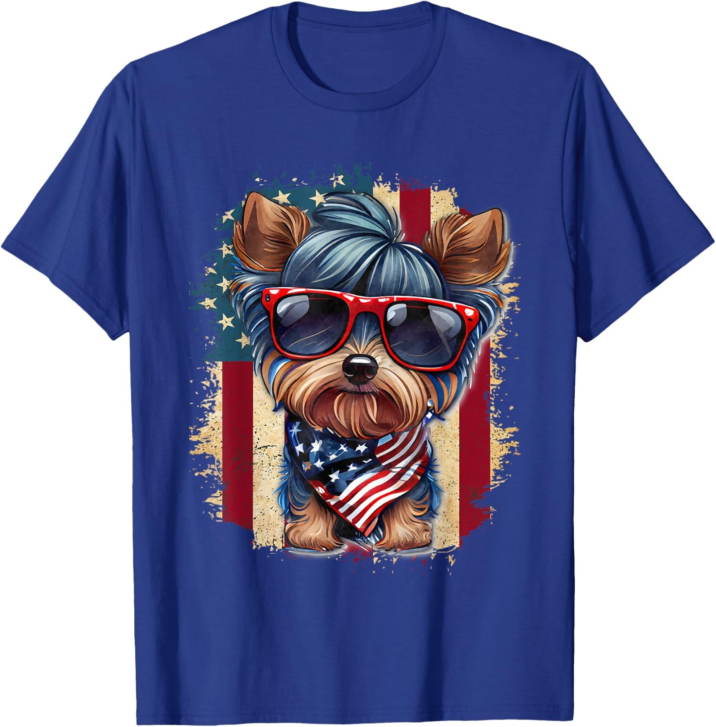 Cute Yorkie Dog Lover July 4th USA Flag Patriotic Merica T-Shirt - T-Shirt | Royal