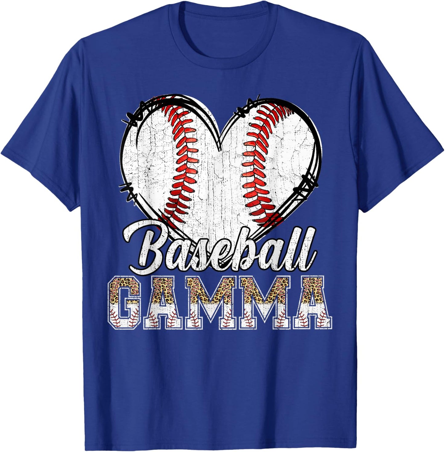 Softball Baseball Gamma Heart Leopard Print Mother's Day T-Shirt - T-Shirt | Royal