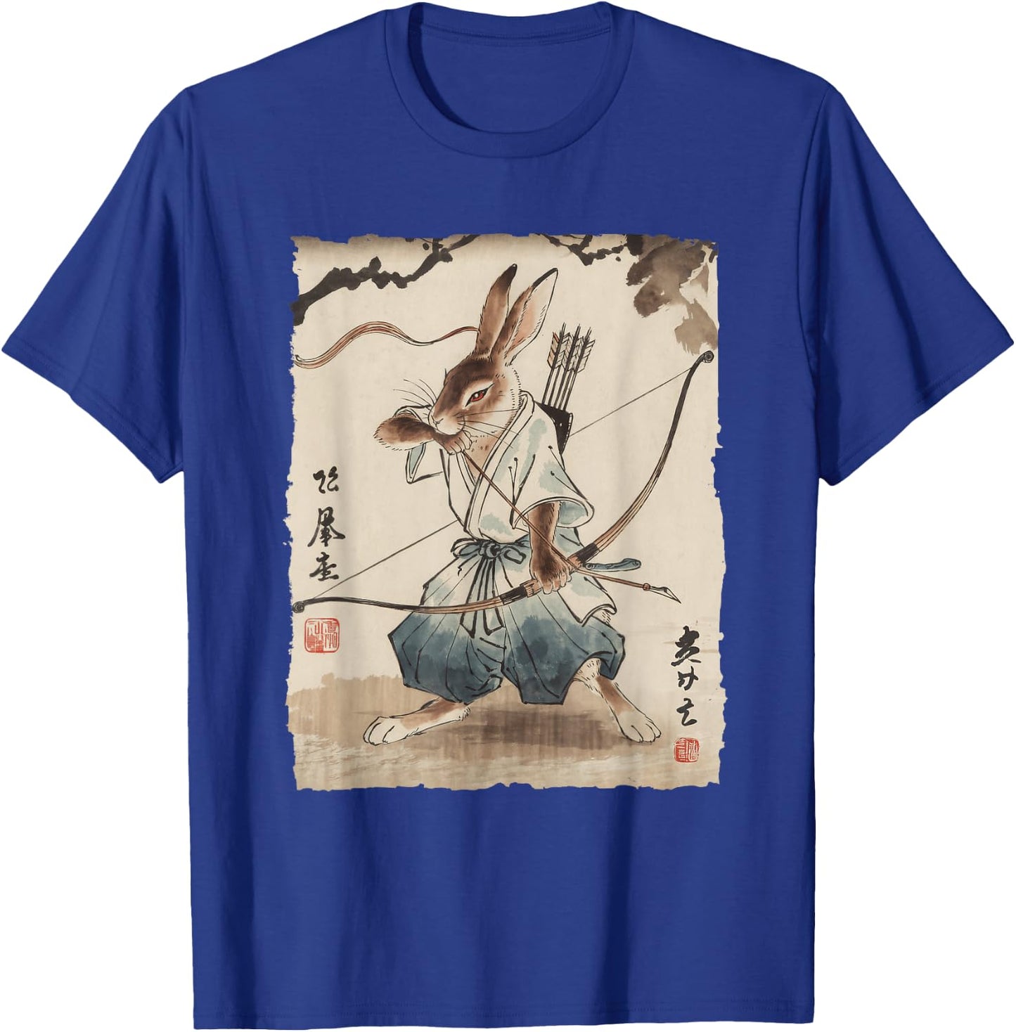 Rabbit Samurai Archer Japanese Ink Art Women Kids T-Shirt - T-Shirt | Royal