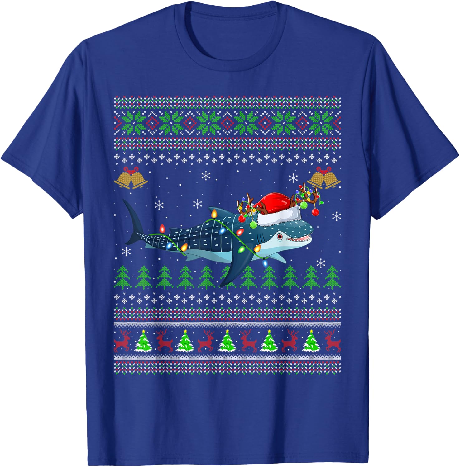 Ugly Whale Shark Xmas Lighting Santa Whale Shark Christmas T-Shirt - T-Shirt | Royal