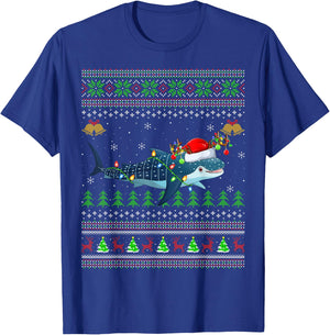 Ugly Whale Shark Xmas Lighting Santa Whale Shark Christmas T-Shirt - T-Shirt | Royal