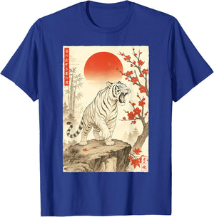 Roaring Tiger Japanese Sumi-e Cherry Blossom Landscape Edo T-Shirt - T-Shirt | Royal