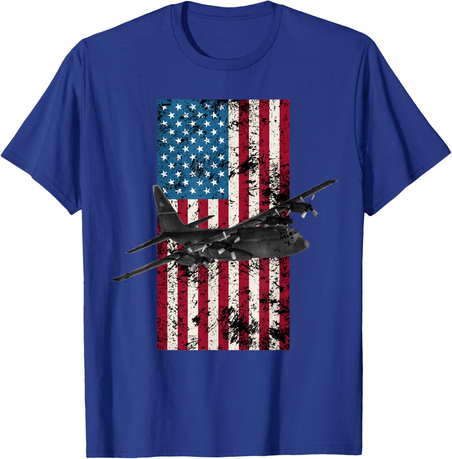 C-130 Hercules Vintage American Flag - Military T-Shirt - T-Shirt | Royal