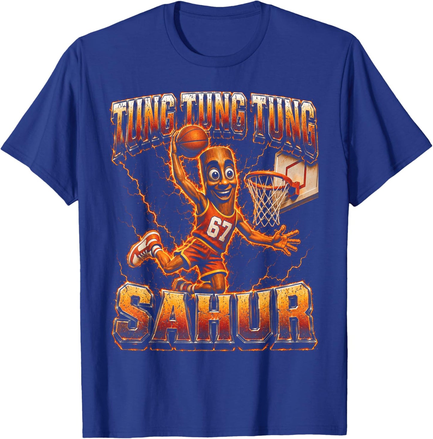 Tung Tung Tung Sahur Basketball Fire Dunk Italian Brainrot T-Shirt - T-Shirt | Royal