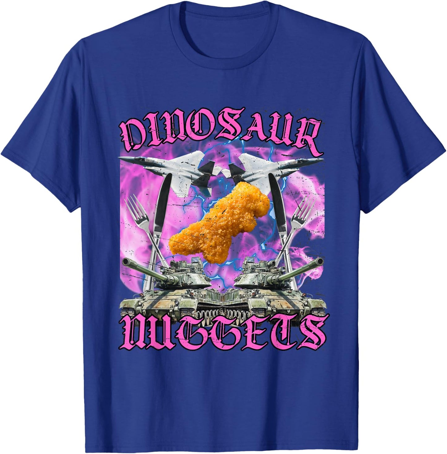 Dinosaur Chicken Nugget Dino Nugget Funny Meme , black T-Shirt - T-Shirt | Royal