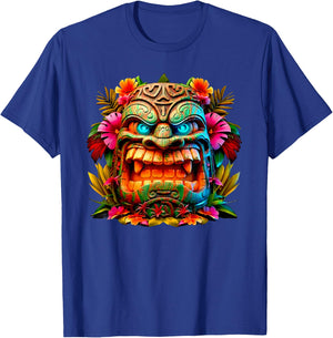 Colourful Tiki Head Design T-Shirt - T-Shirt | Royal