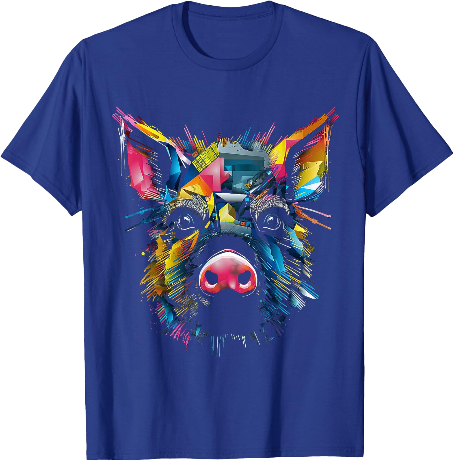 Pig Colorful Geometric Animal Lover Art Graphic Pig T-Shirt - T-Shirt | Royal