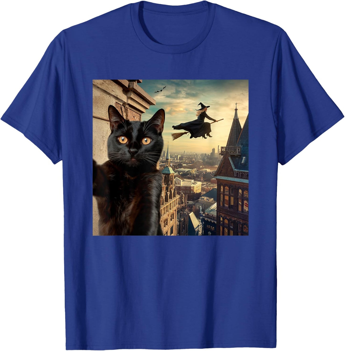 Witch and Black Cat Selfie Photo Halloween Magic Lovers T-Shirt - T-Shirt | Royal