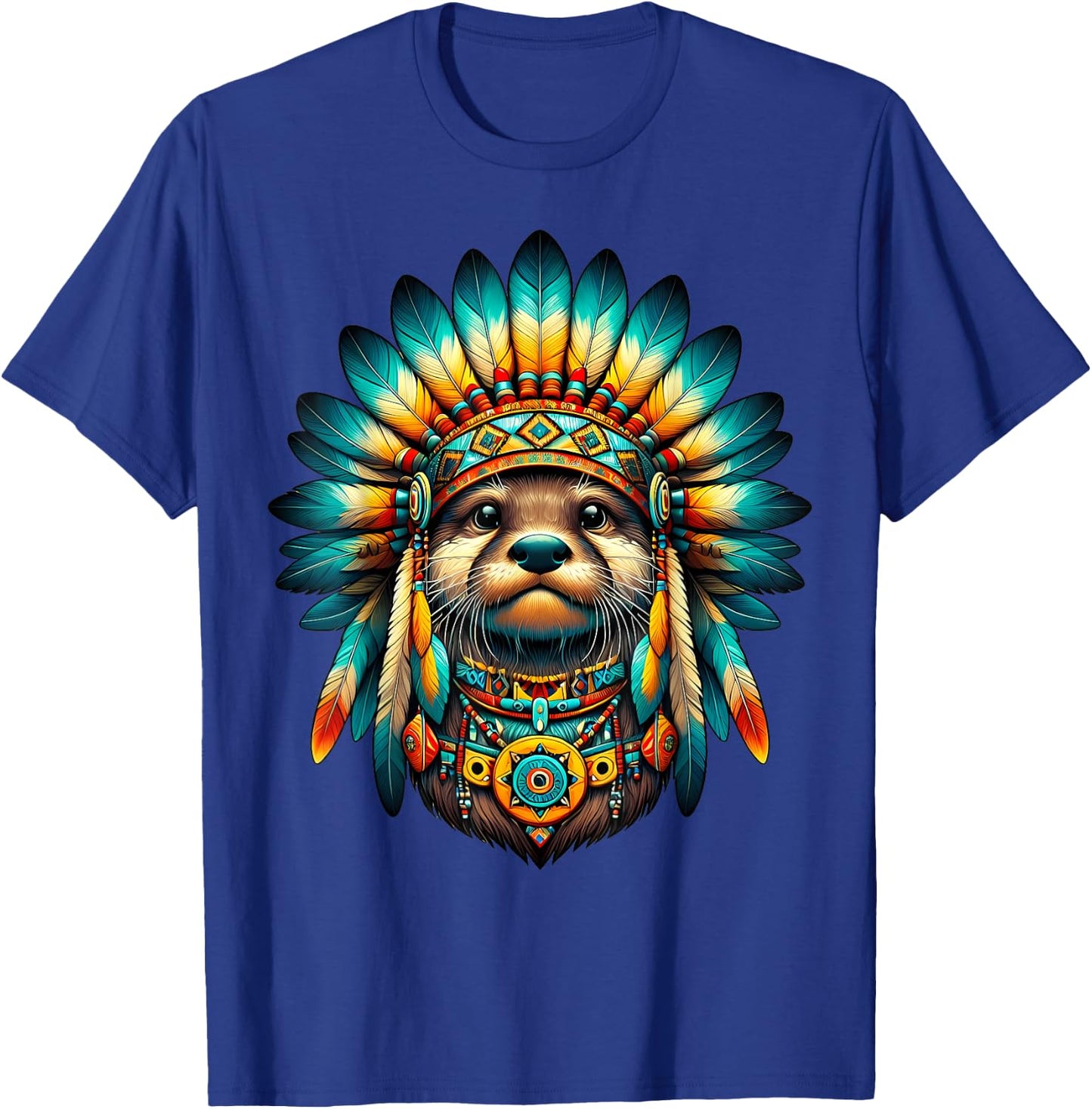 Native Indian Otter Native American Indian Feathers T-Shirt - T-Shirt | Royal
