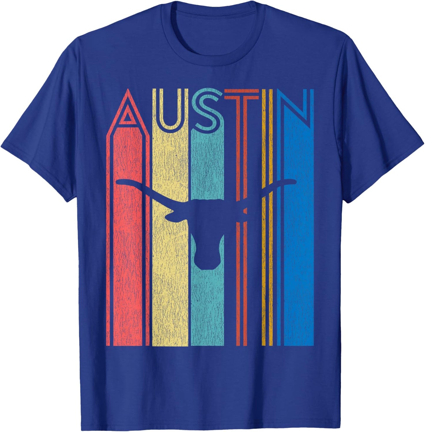 Retro Austin Longhorn Silhouette Skull Vintage Texas T-Shirt - T-Shirt | Royal