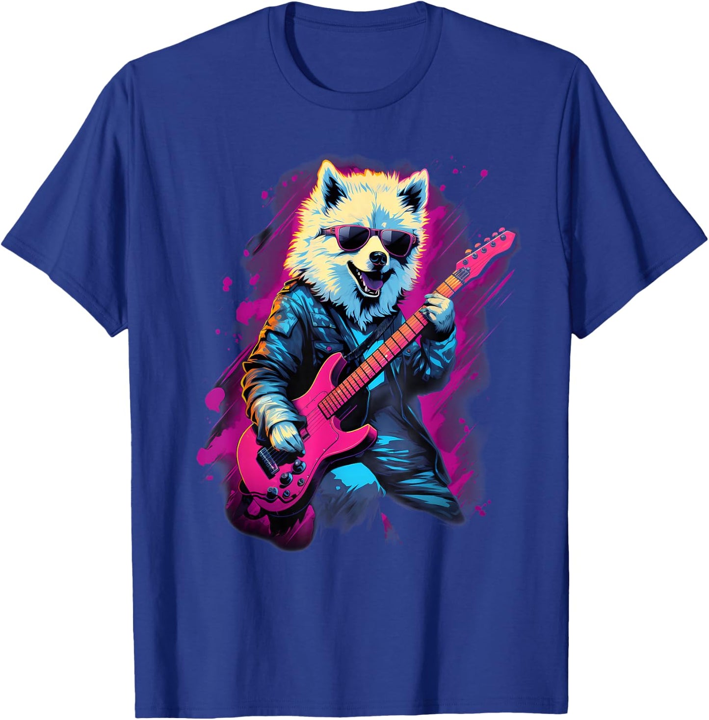 Punk Rock Guitar Samoyed Dog Guitarist T-Shirt - T-Shirt | Royal