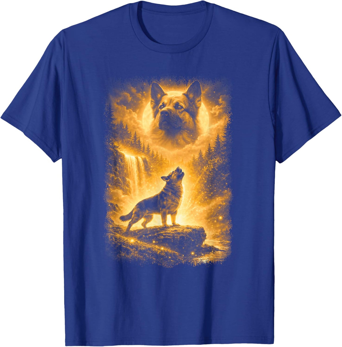 German Shepherd Howling to Moon | German Shepherd Graphic T-Shirt - T-Shirt | Royal