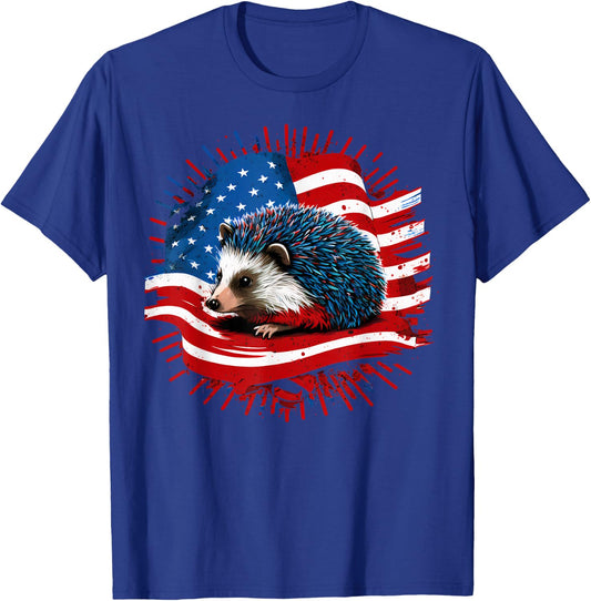 USA 4th Of July Hedgehog on Patriotic American Hedgehog T-Shirt - T-Shirt | Royal