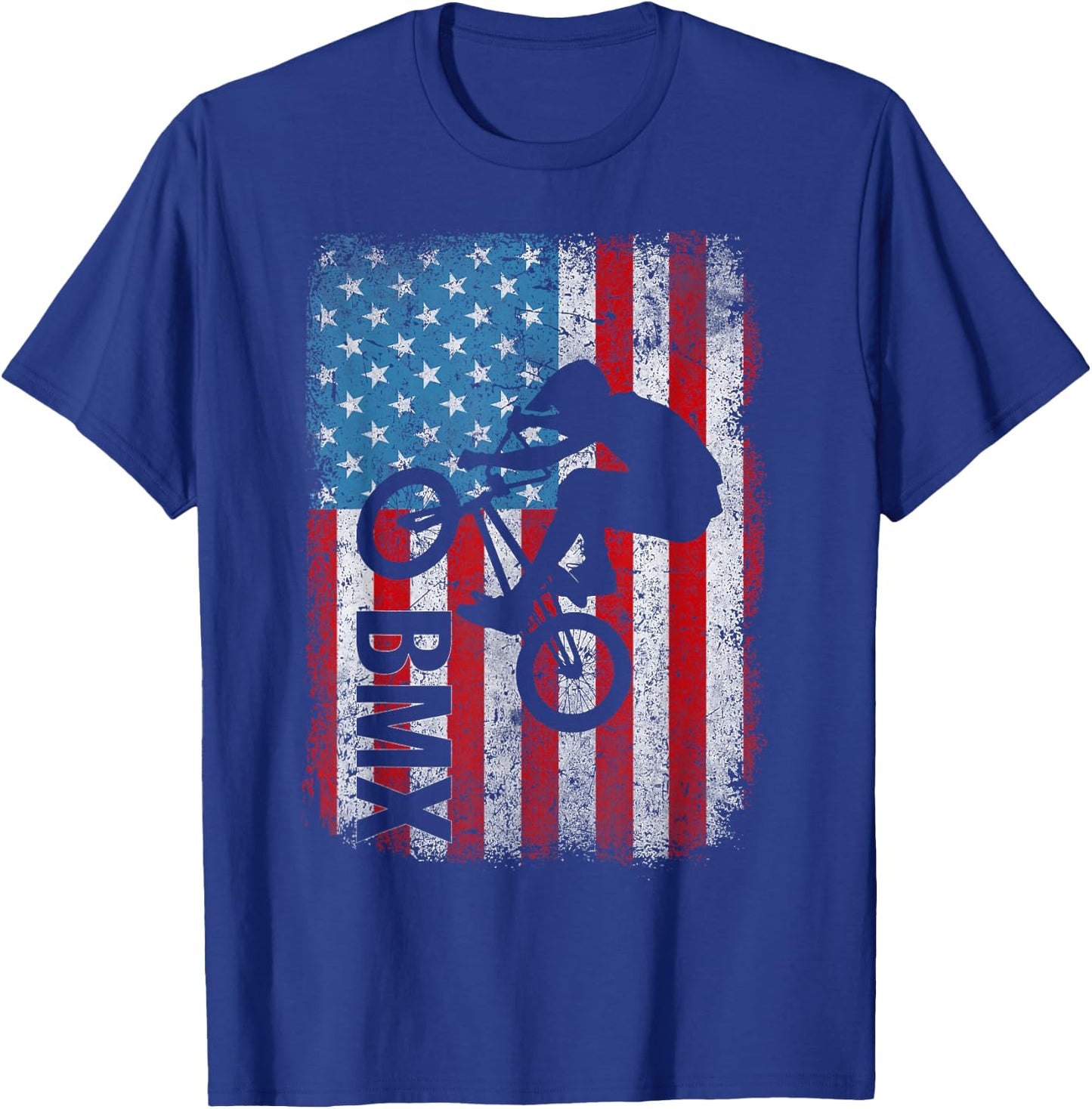 BMX US America Flag Patriotic Vintage BMX Biker 4th of July T-Shirt - T-Shirt | Royal