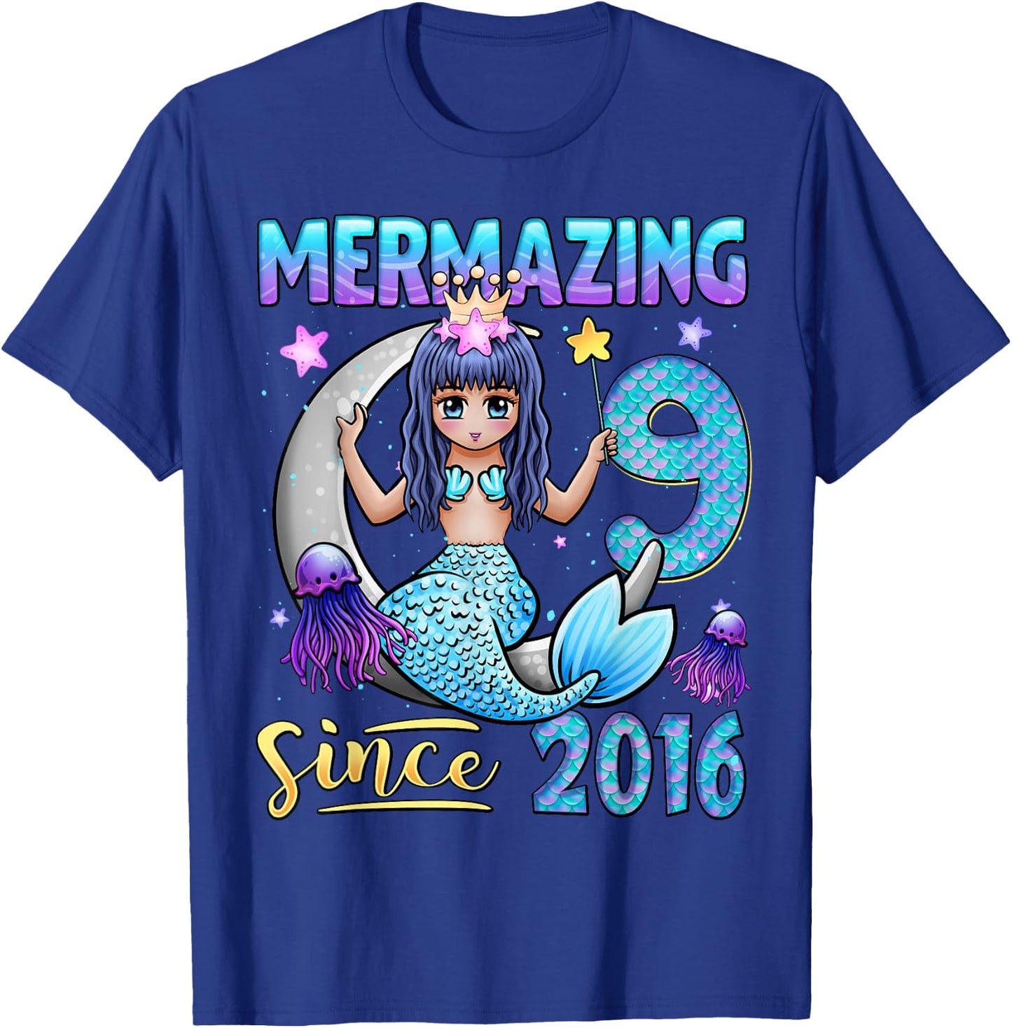 Mermaid Birthday Shirt 9 Years Old Mermaid 9th Birthday Girl T-Shirt - T-Shirt | Royal