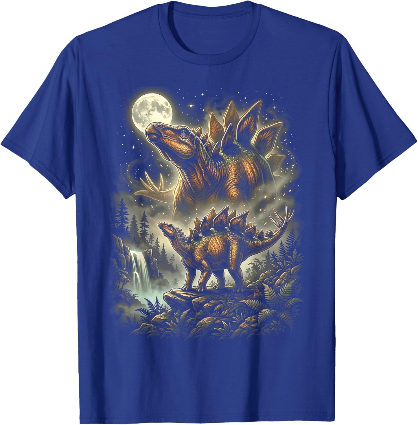 Stegosaurus Dinosaur Howling At The Moon T-Shirt - T-Shirt | Royal