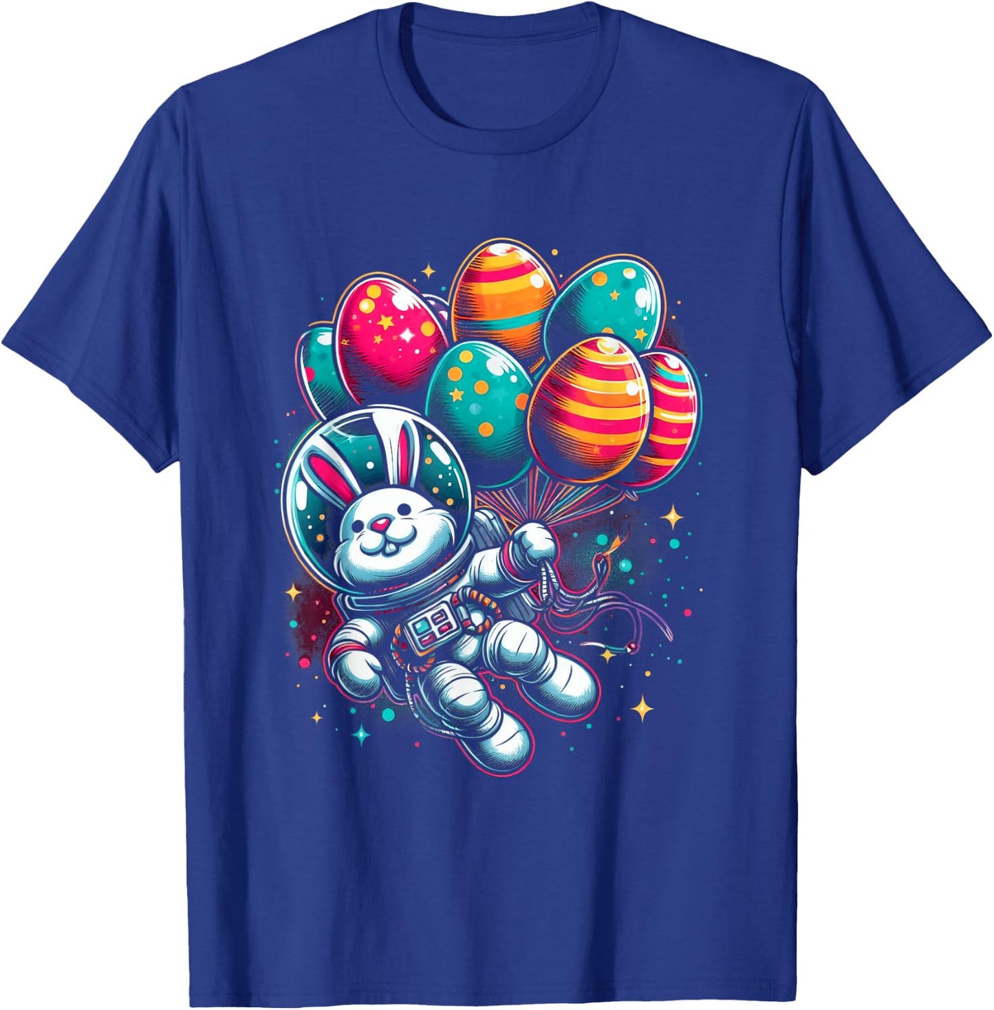 Easter Bunny Astronaut with Egg Balloons - Easter Space T-Shirt - T-Shirt | Royal