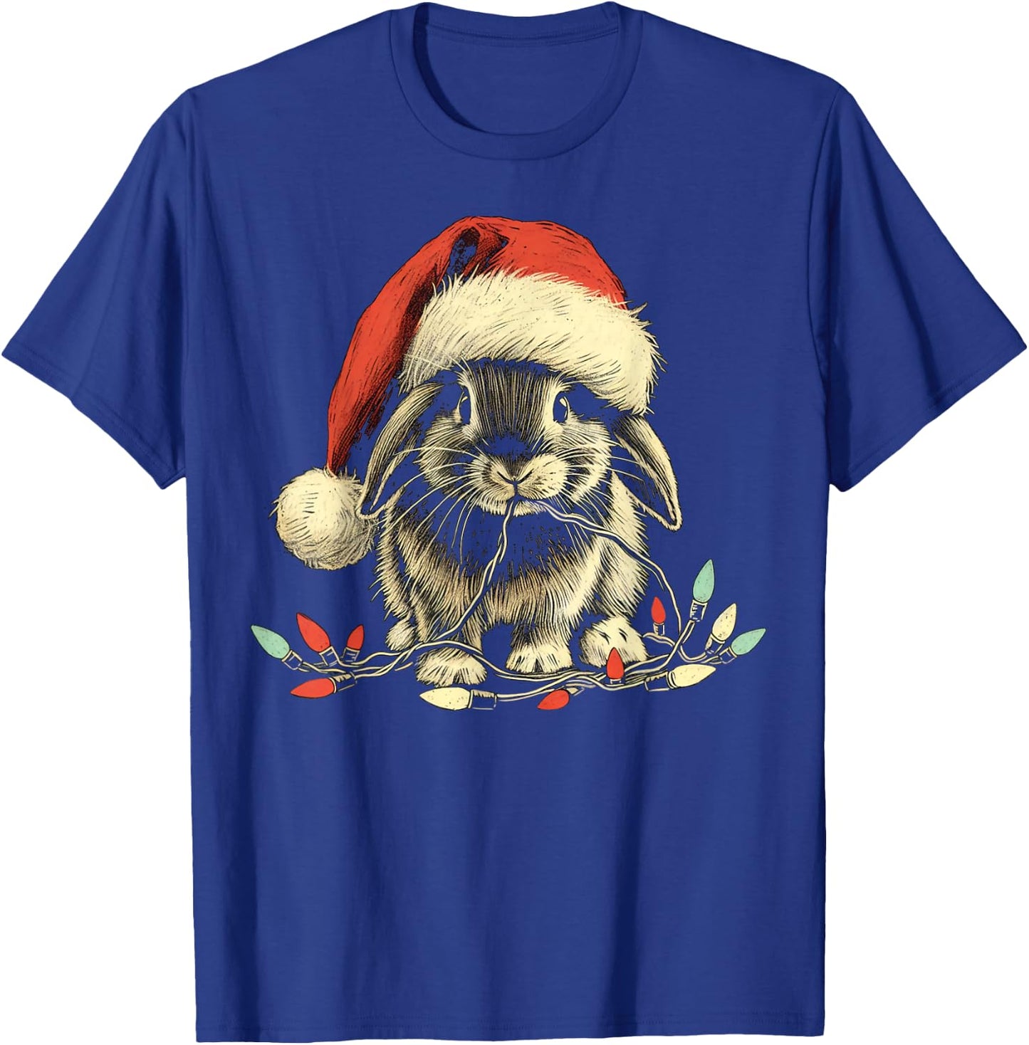 Holland Lop Rabbit Bunny Chew Christmas Light Xmas Holiday T-Shirt - T-Shirt | Royal