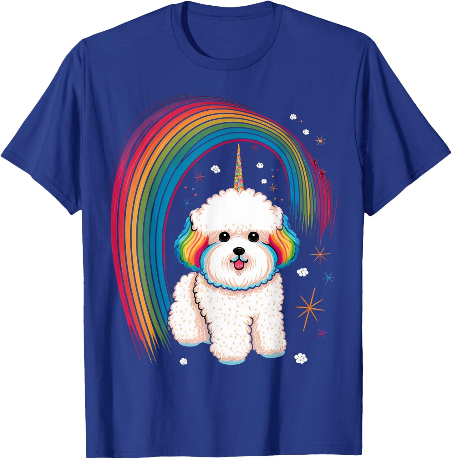 Bichon Frise Unicorn on Rainbow Unicorn Bichon Frise T-Shirt - T-Shirt | Royal