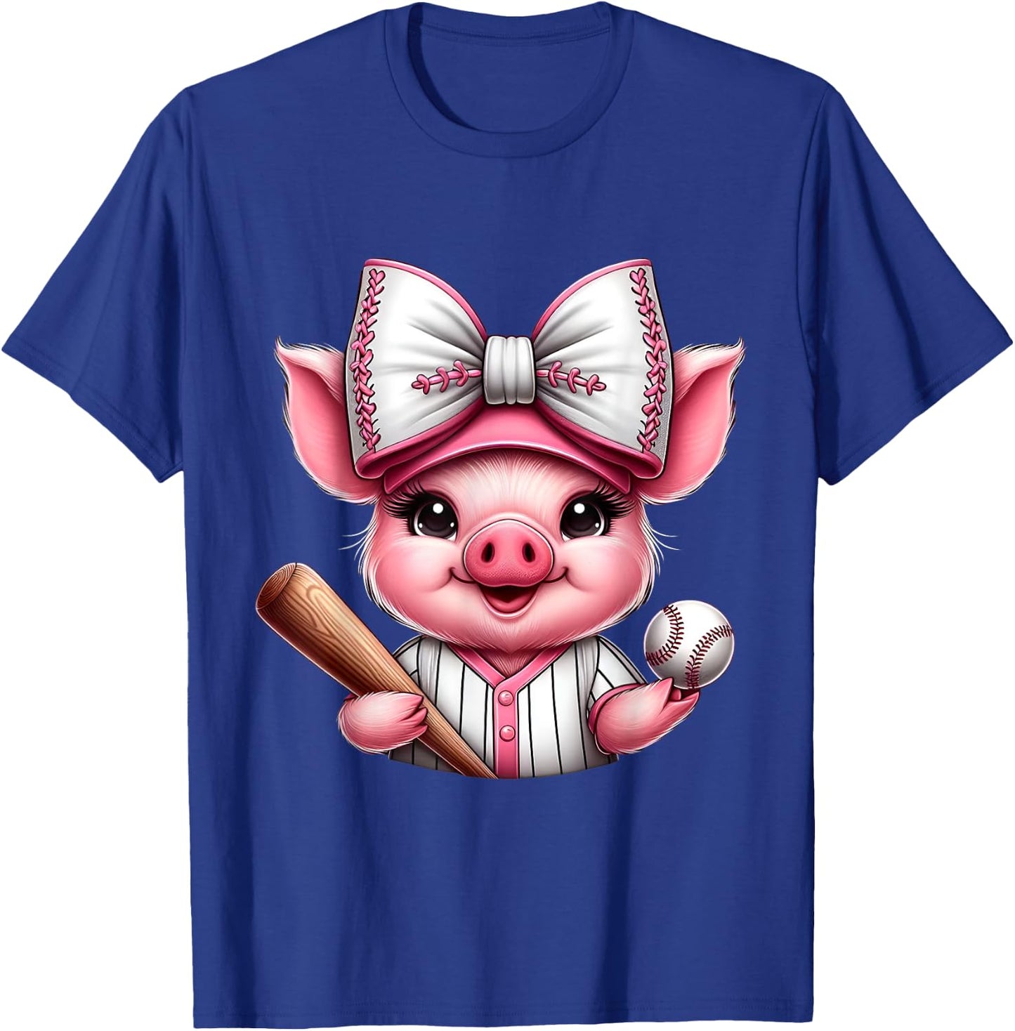 Cute Pig Baseball Coquette Bow Pig Baseball Player T-Shirt - T-Shirt | Royal