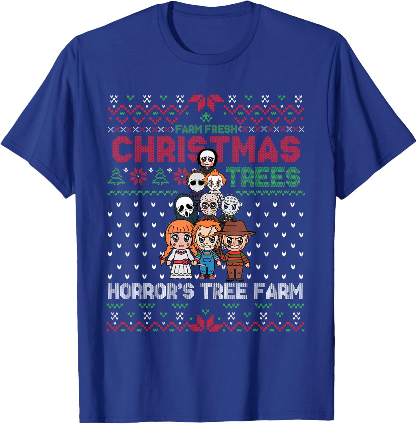 Christmas Trees Horror's Tree Farm, Scary Characters Xmas T-Shirt - T-Shirt | Royal