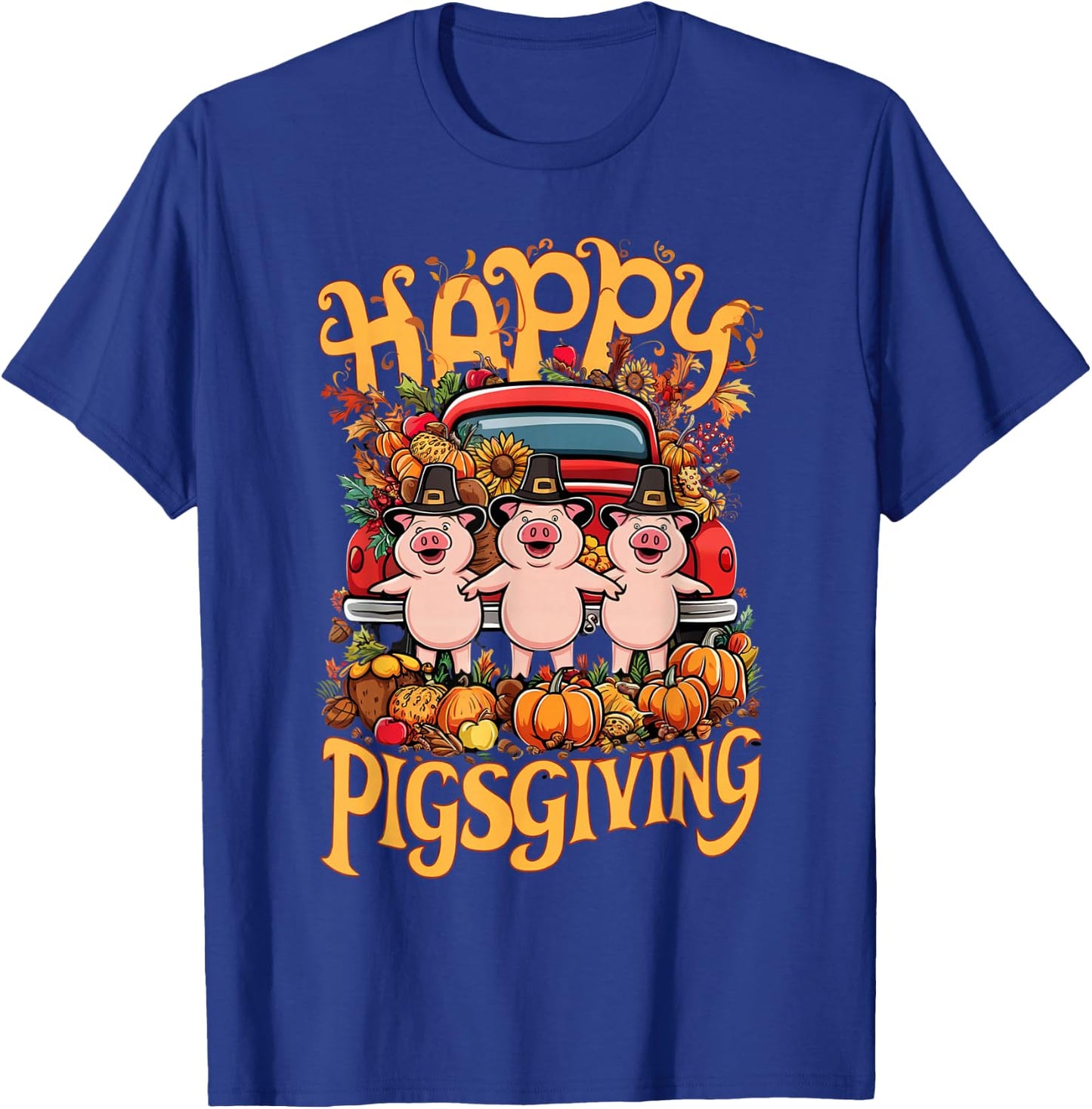 Happy Pigsgiving Pigs Pumpkins Fall Thanksgiving T-Shirt - T-Shirt | Royal