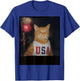 Funny Patriotic Orange Cat Fireworks 4th of July USA Flag T-Shirt - T-Shirt | Royal