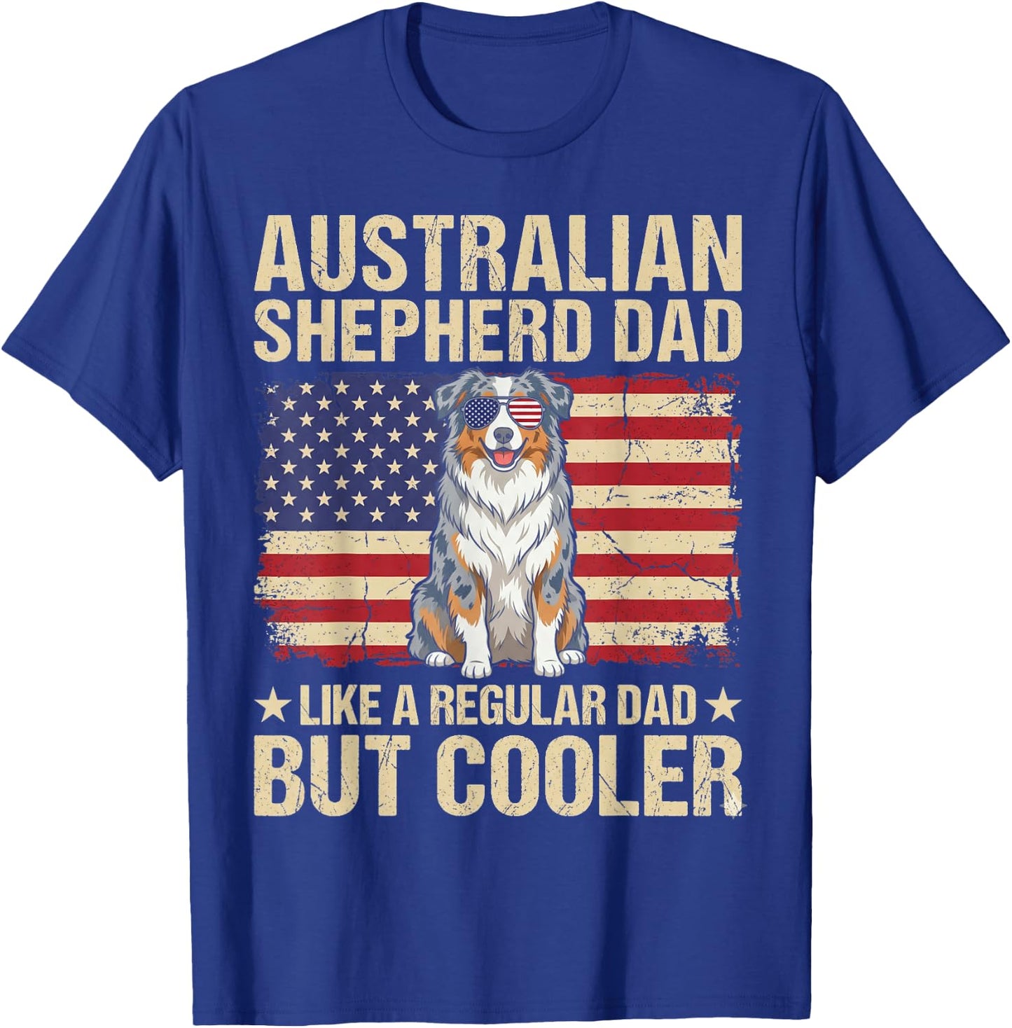Vintage USA Flag Australian Shepherd Dad Fathers Day Men T-Shirt - T-Shirt | Royal