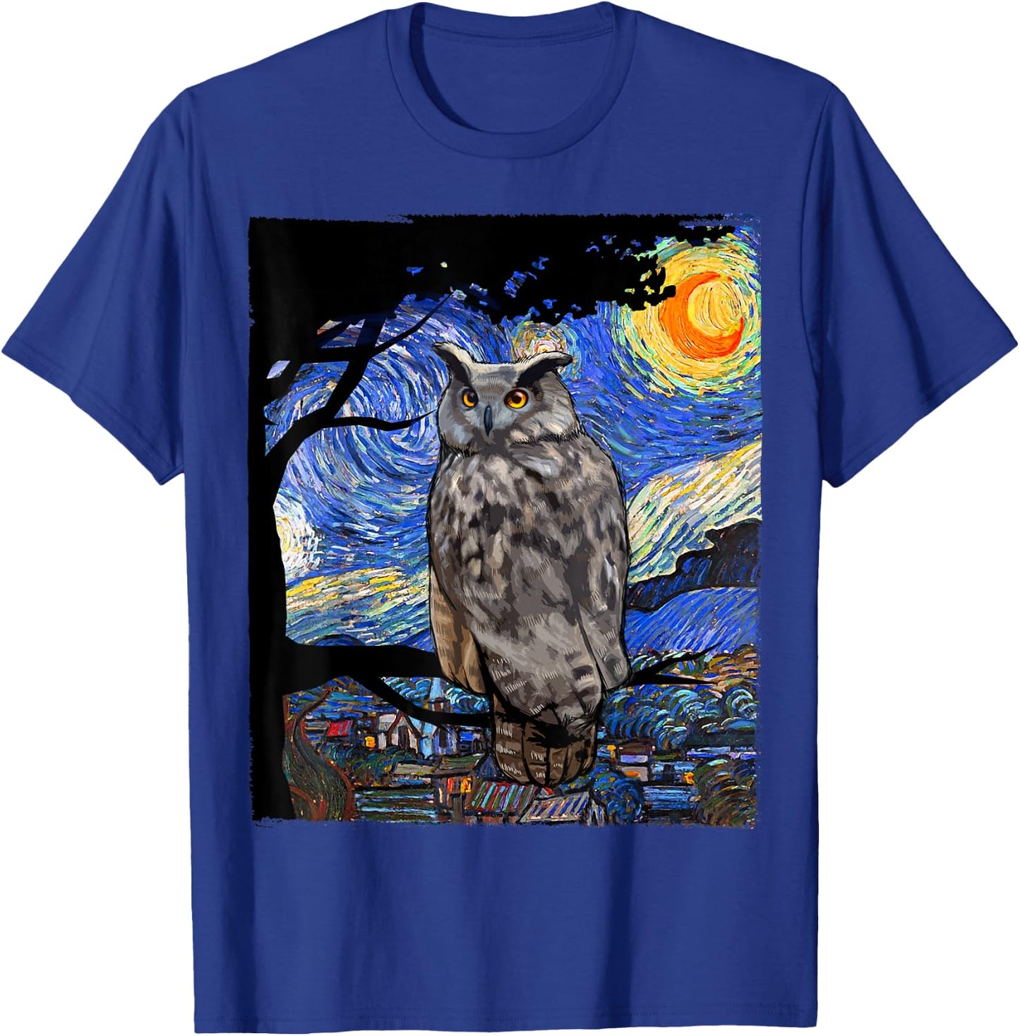 Owl Lover, Bird Lover Art, Owl Starry Night, Owl T-Shirt - T-Shirt | Royal