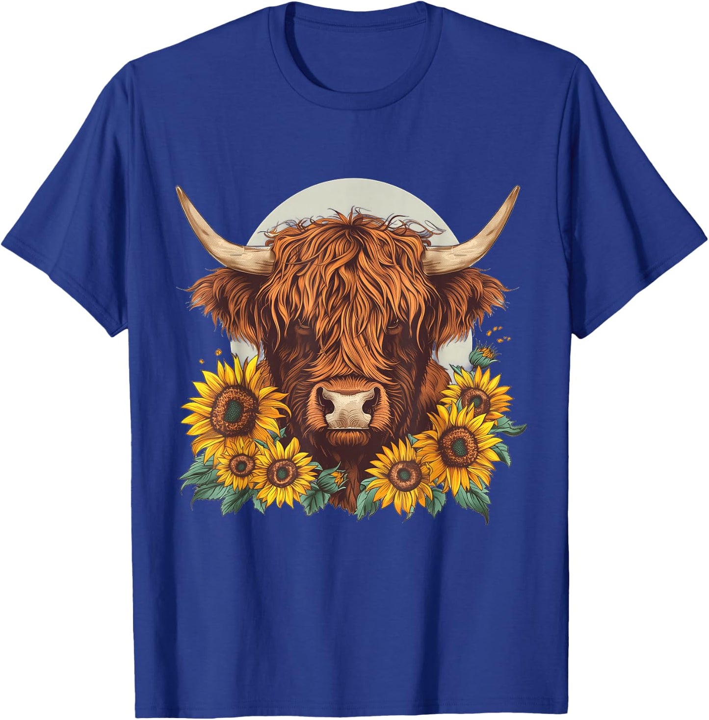 Highland Cow Sunflower Floral Farmer Farm Animal Vintage T-Shirt - T-Shirt | Royal