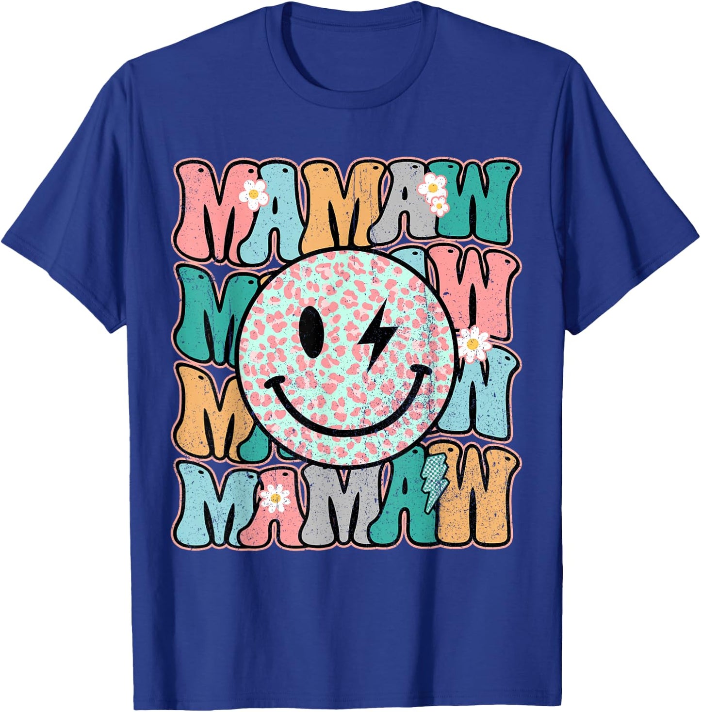 Groovy Mamaw Leopard Smile Face Grandma Life Mother's Day T-Shirt - T-Shirt | Royal