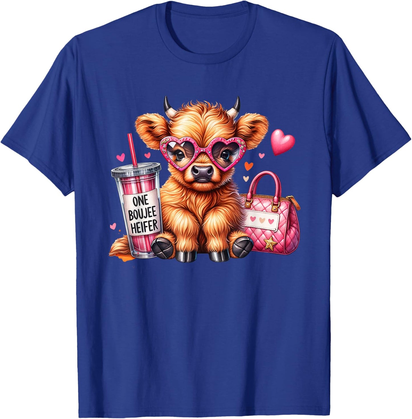 One Boujee Heifer Highland Cow Bougie Pink Tumbler Handbag T-Shirt - T-Shirt | Royal
