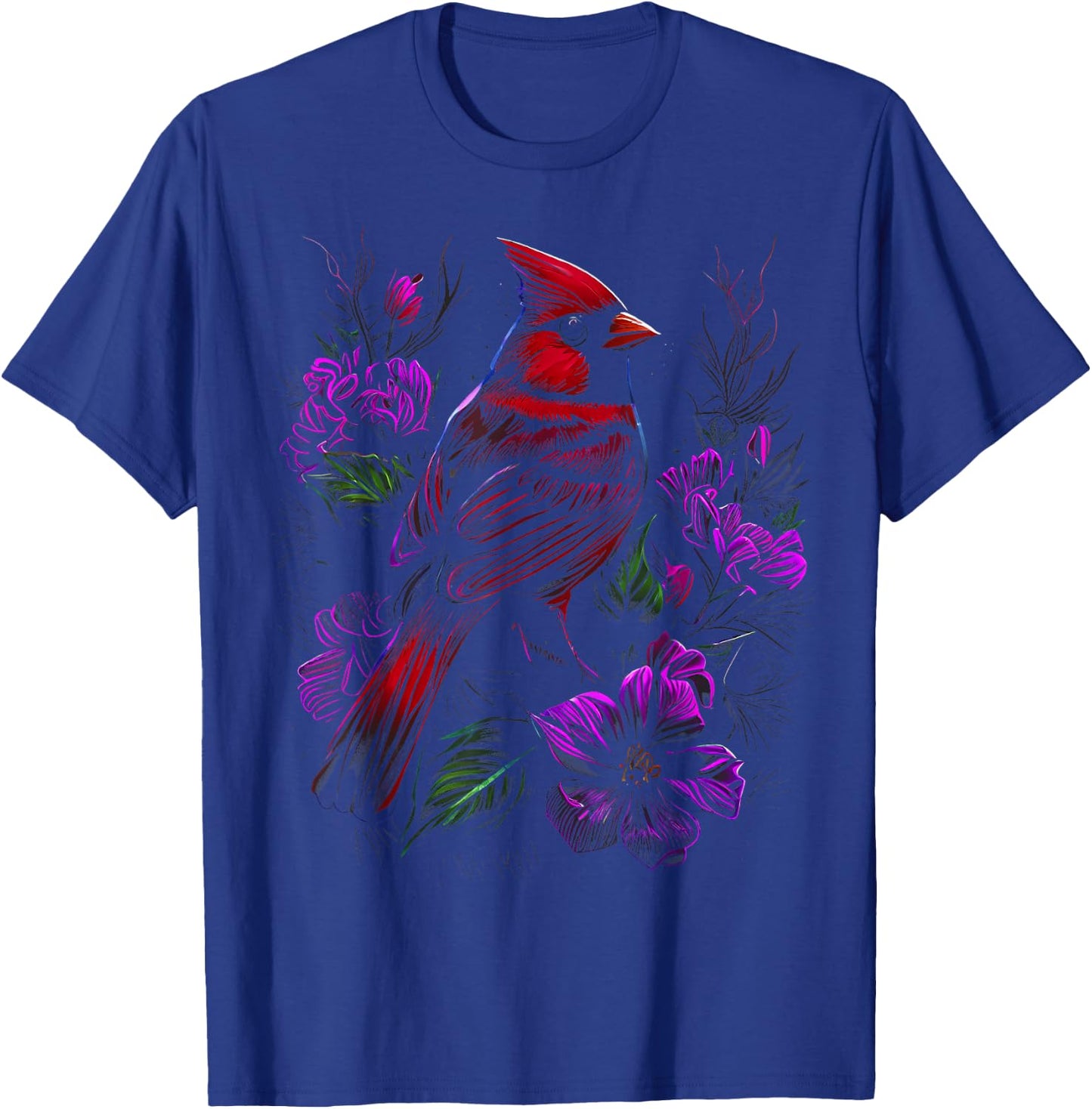 Red Cardinal Bird Flower North Carolina Virginia T-Shirt - T-Shirt | Royal