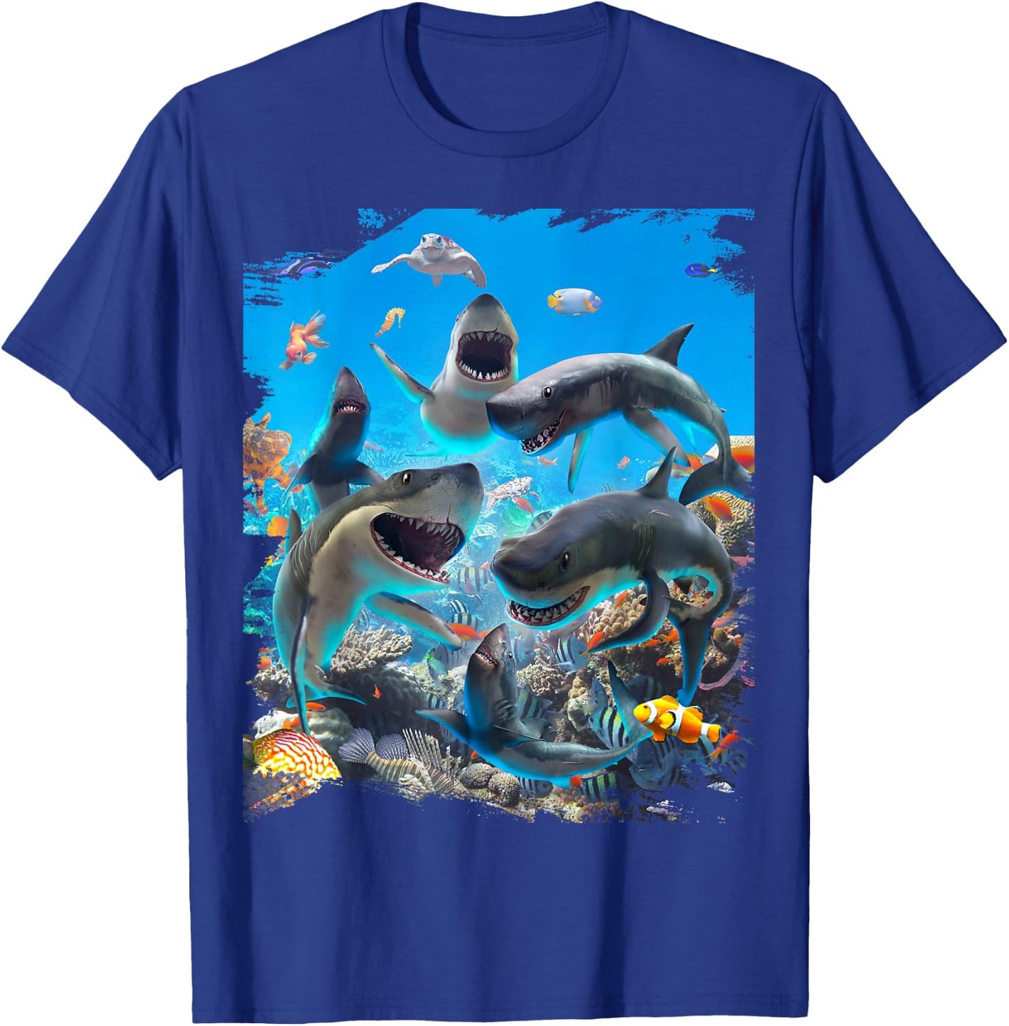 Shark Selfie Sharks Smiling Ocean Beach Funny Cute T-Shirt - T-Shirt | Royal