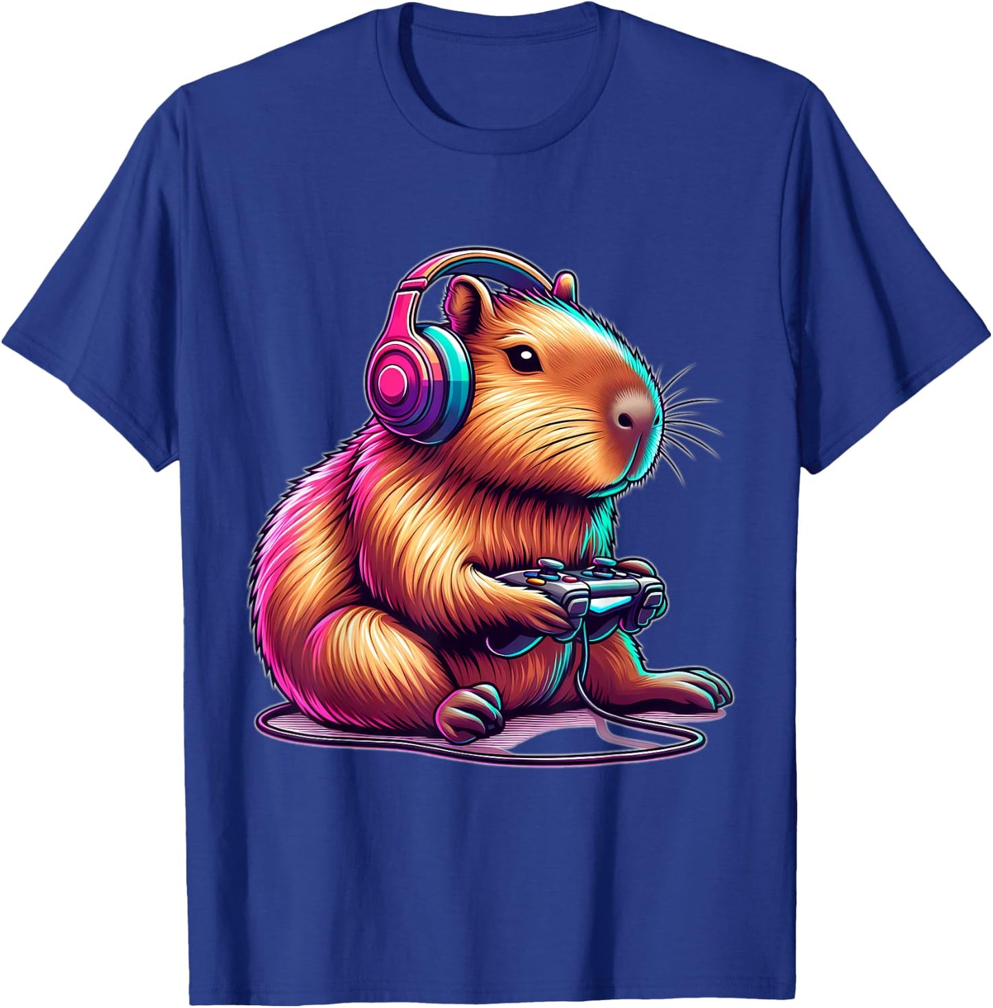 Capybara Gamer, amateur of funny video games , Black, S T-Shirt - T-Shirt | Royal