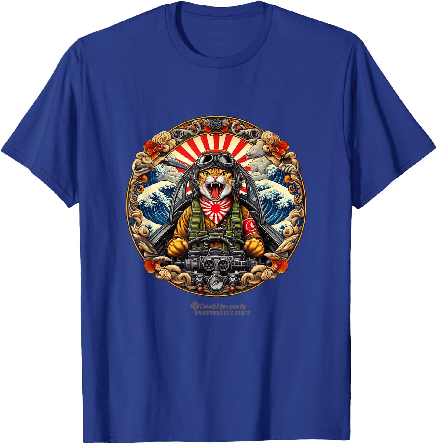Cat as a Japanese pilot kamikaze cat fighter T-Shirt - T-Shirt | Royal