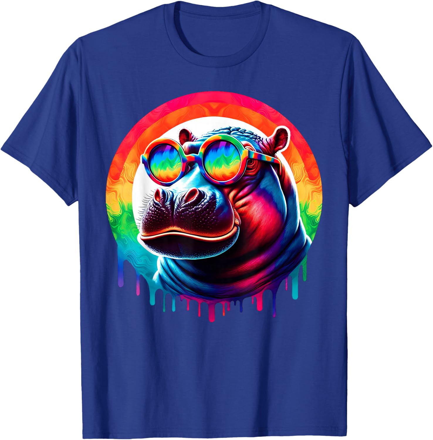 Cool Tie Dye Sunglasses Hippopotamus Hippo Illustration Art T-Shirt - T-Shirt | Royal