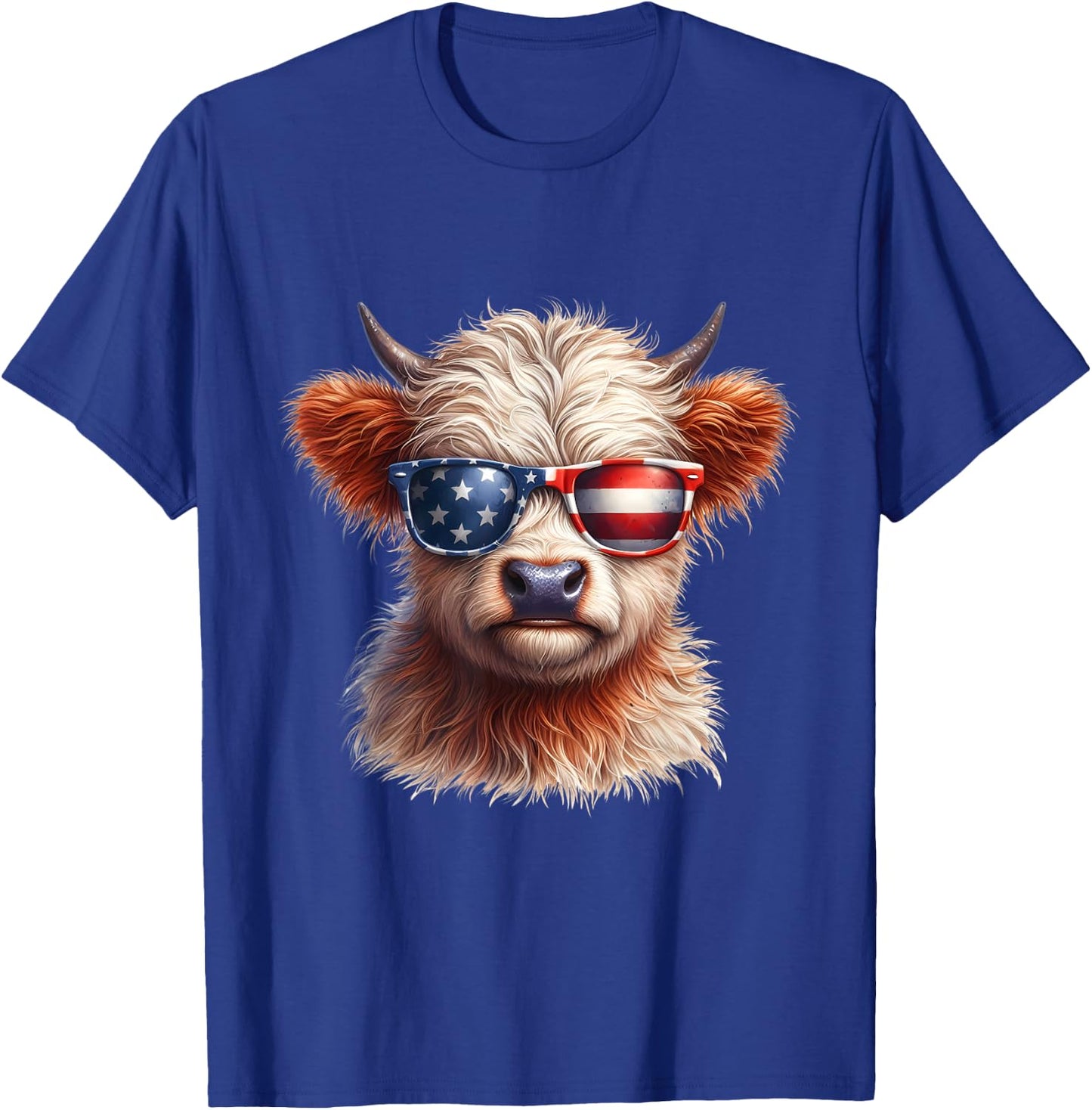 Cute Highland Cow Fourth of July Independence Day USA Kids Men T-Shirt - T-Shirt | Royal