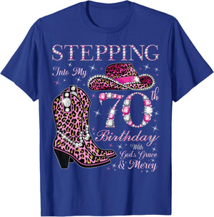 Stepping Into My 70th Birthday With God's Grace and Mercy T-Shirt - T-Shirt | Royal