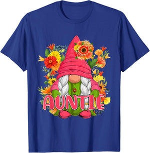 Auntie Cute Floral Flowers Gnome Costume Family Women Lover T-Shirt - T-Shirt | Royal