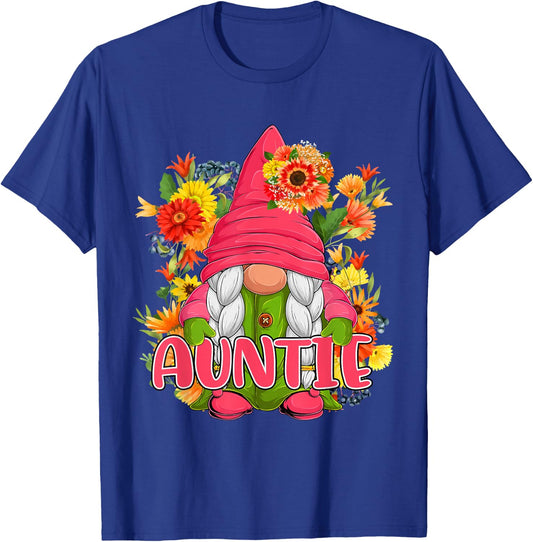 Auntie Cute Floral Flowers Gnome Costume Family Women Lover T-Shirt - T-Shirt | Royal