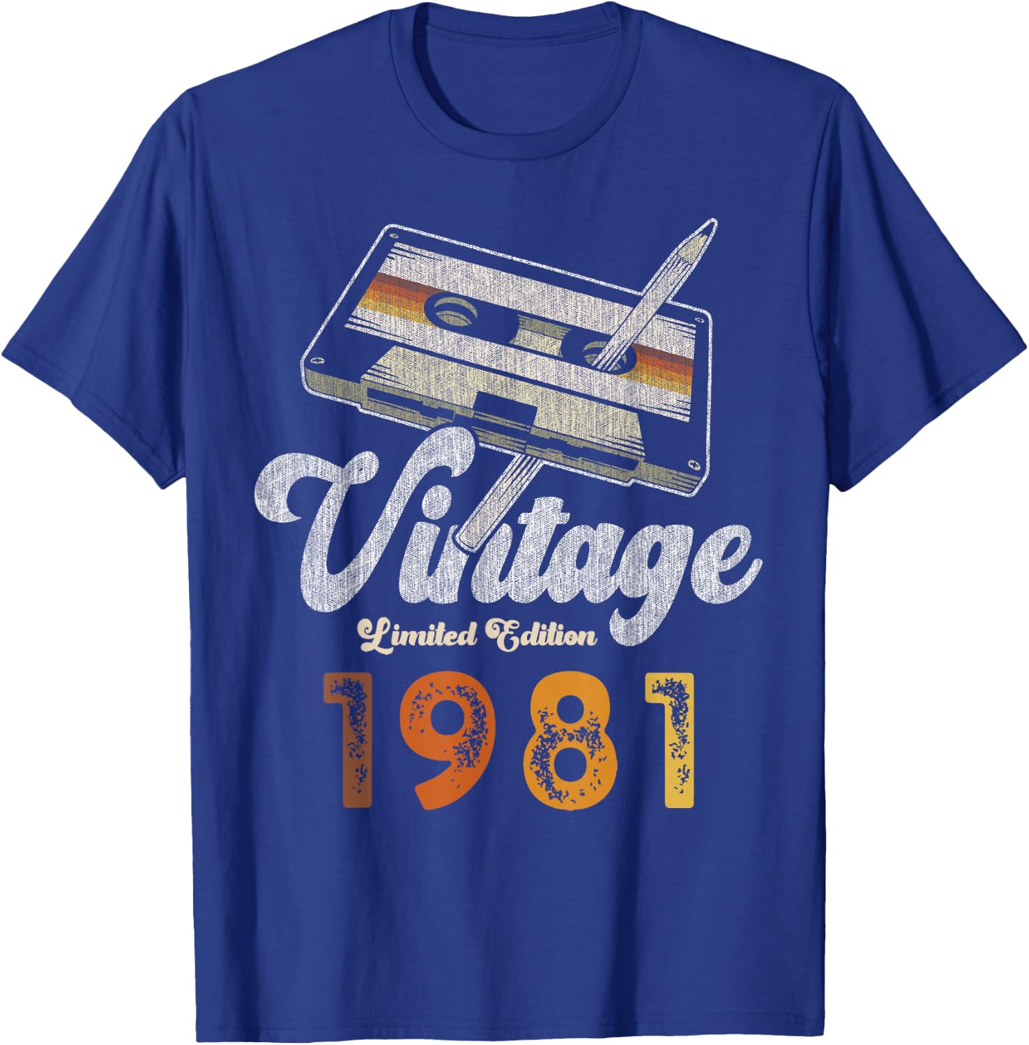 Vintage 1981 Cassette Pencil 45th Birthday T-Shirt - T-Shirt | Royal