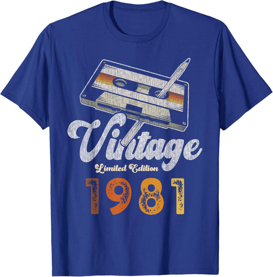 Vintage 1981 Cassette Pencil 45th Birthday T-Shirt - T-Shirt | Royal
