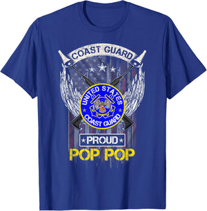 Vintage USA American Flag US Coast Guard Proud Pop Pop Funny Women Men T-Shirt - T-Shirt | Royal