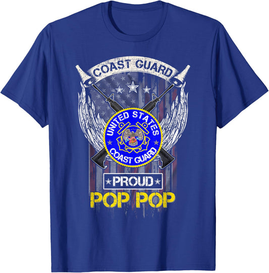 Vintage USA American Flag US Coast Guard Proud Pop Pop Funny Women Men T-Shirt - T-Shirt | Royal