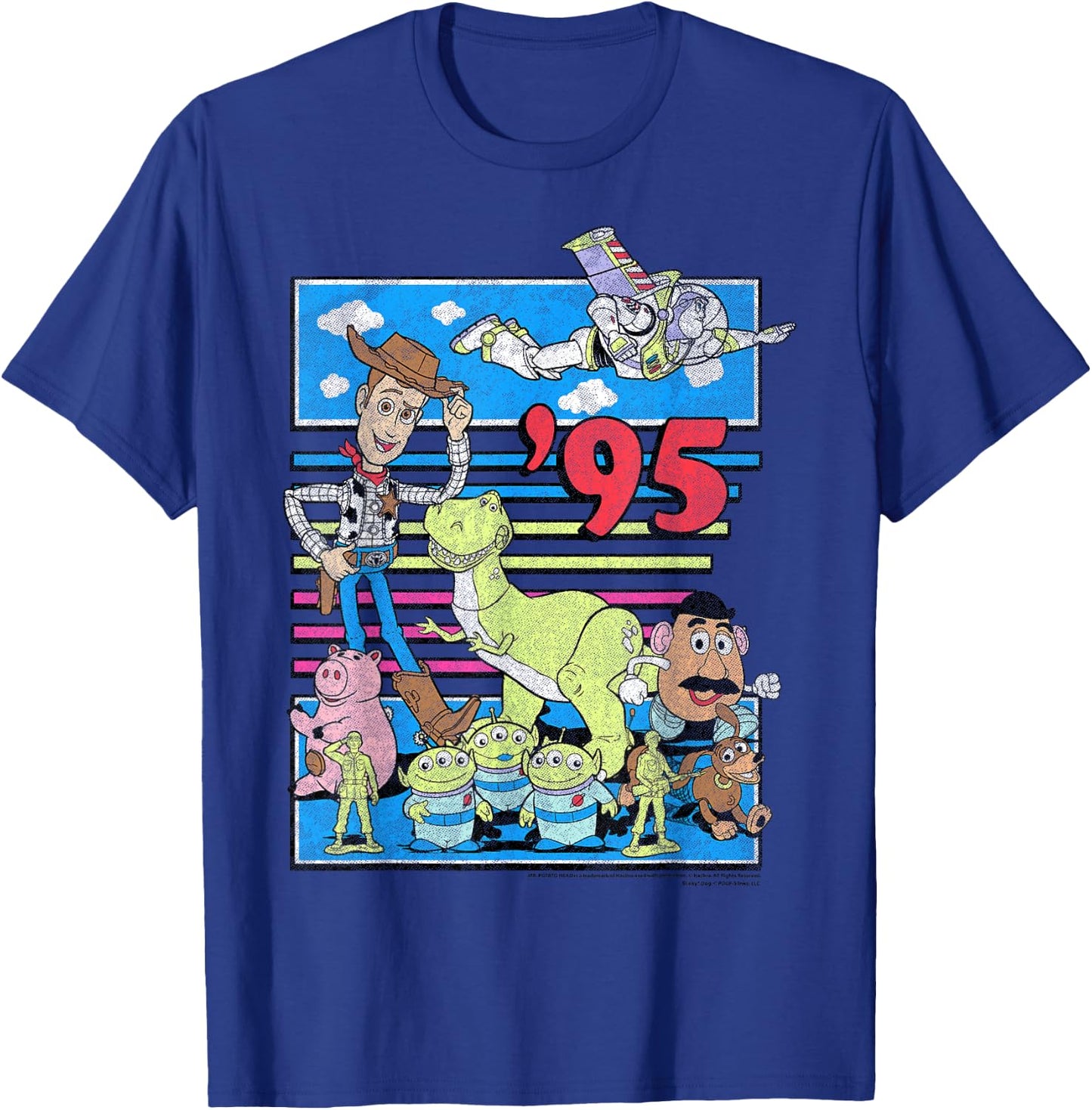 Disney Pixar Toy Story '95 Retro Distressed Colorful Group T-Shirt - T-Shirt | Royal