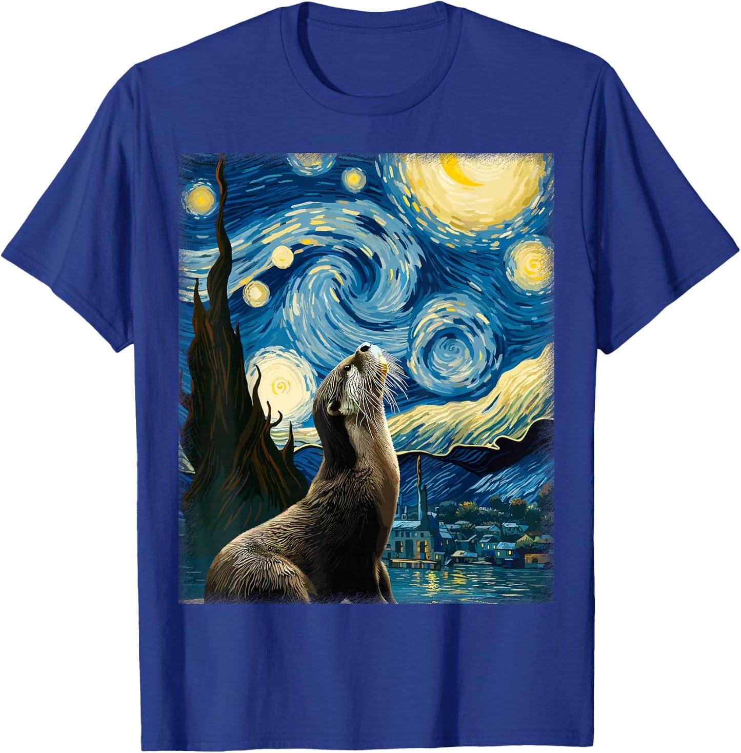 Starry Night Art Van Gogh Animal Surreal Parody Artsy Otter T-Shirt - T-Shirt | Royal