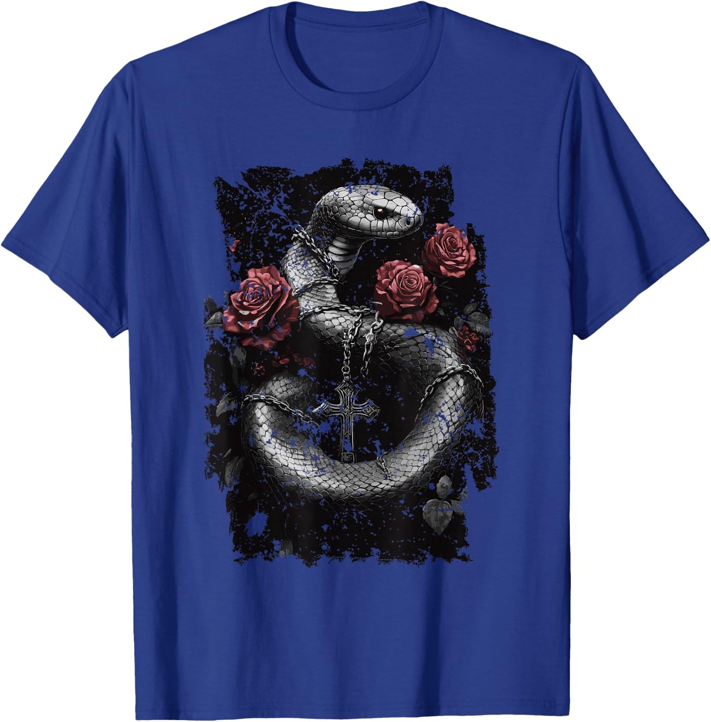 Snake with Roses and Cross - Gothic Snake T-Shirt - T-Shirt | Royal